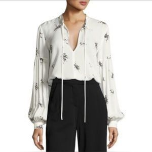 ⭐️ A.L.C. White Floral Print Silk Blouse Ty Lantern sleeve size 0